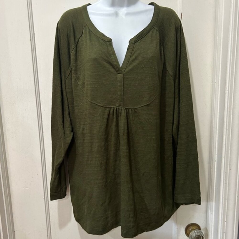 Sonoma Women 1X Olive Green Long Sleeve Shirt Minimalist Capsule Essential
